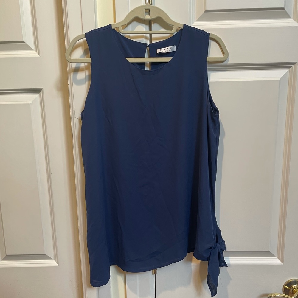Chaus Navy Sleeveless Front Tie Tank Top